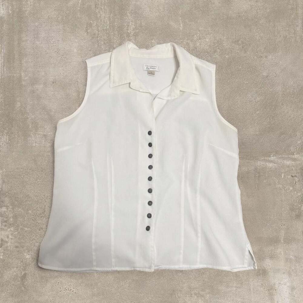 Christopher & Banks White Sleeveless Button-Up Blouse Size Large